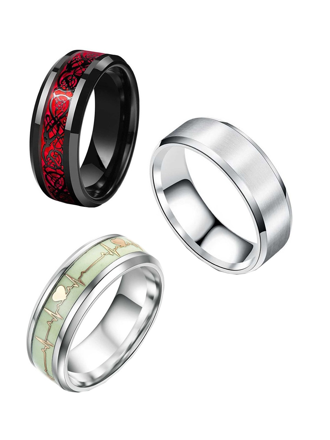 

MEENAZ Unisex Set Of 3 Silver-Plated Finger Rings