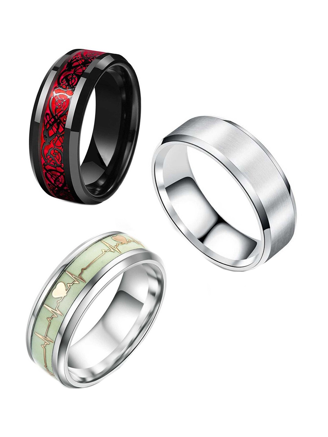 

MEENAZ Unisex Pack of 3 Silver-Plated Rings