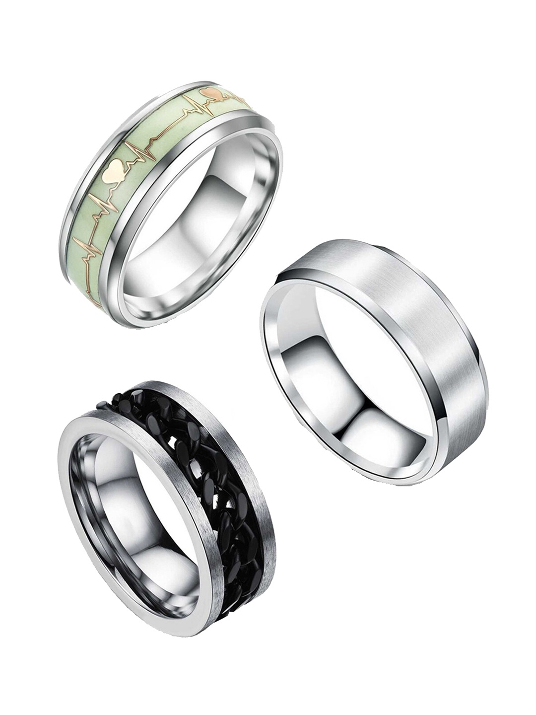 

MEENAZ Unisex Set Of 3 Silver-Plated Finger Rings