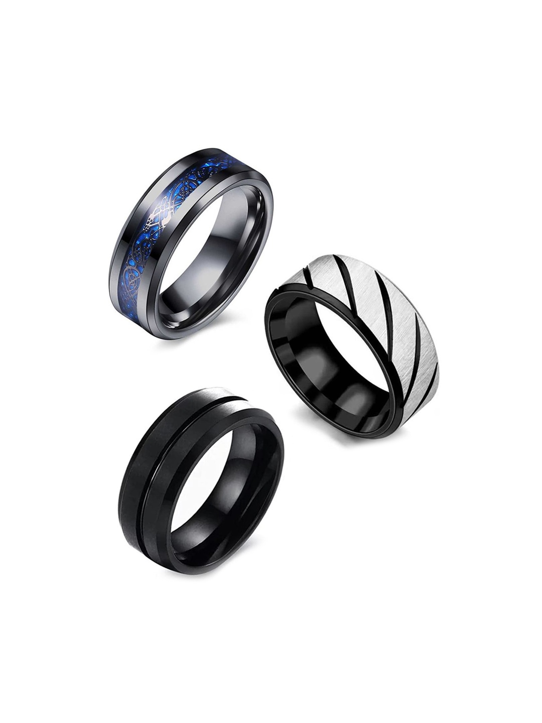 

MEENAZ Unisex Set Of 3 Silver-Plated Finger Rings, Black