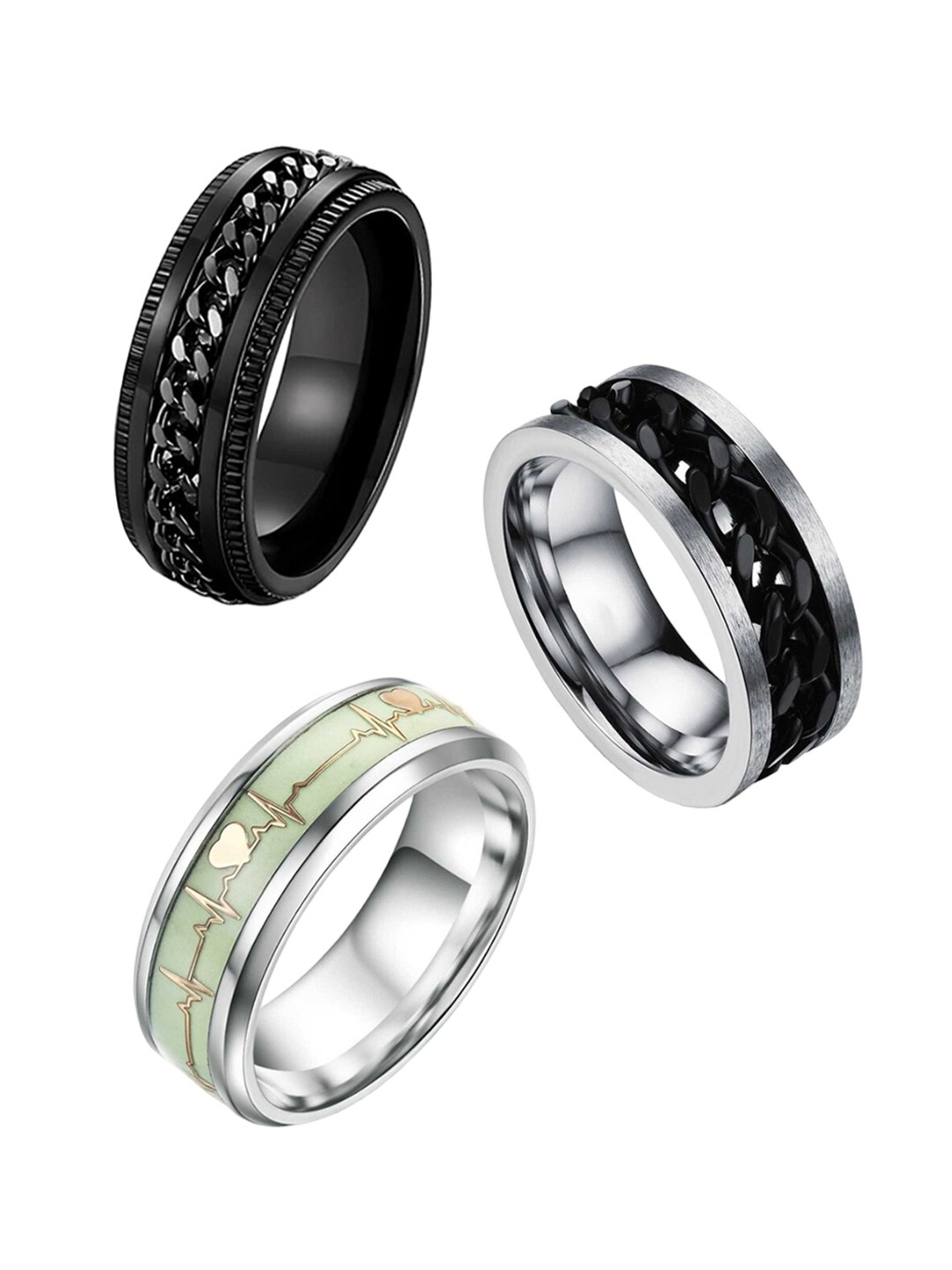 

MEENAZ Unisex Set of 3 Silver Plated Chain Linked Rings