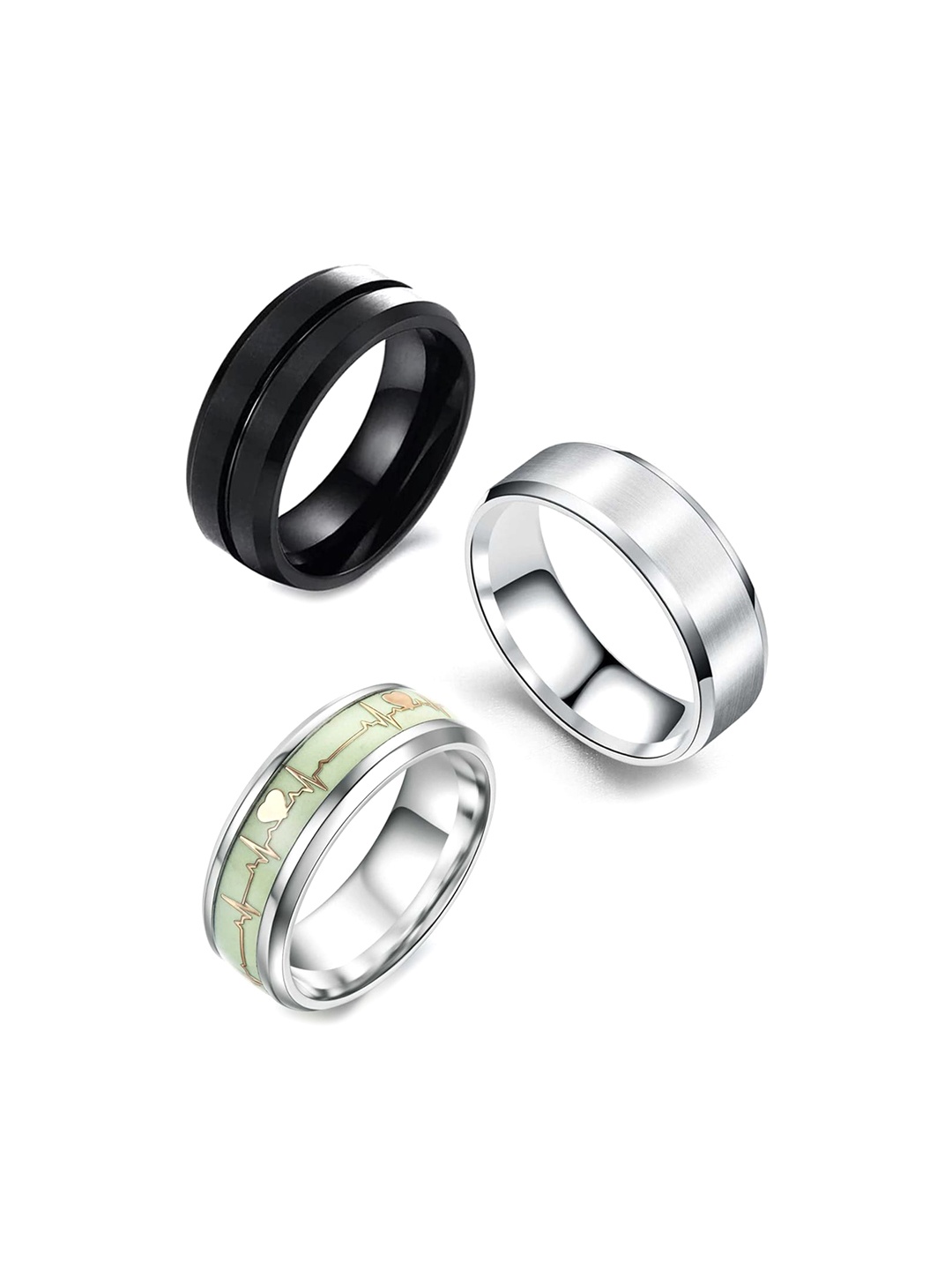 

MEENAZ Unisex Set Of 3 Silver-Plated Finger Rings