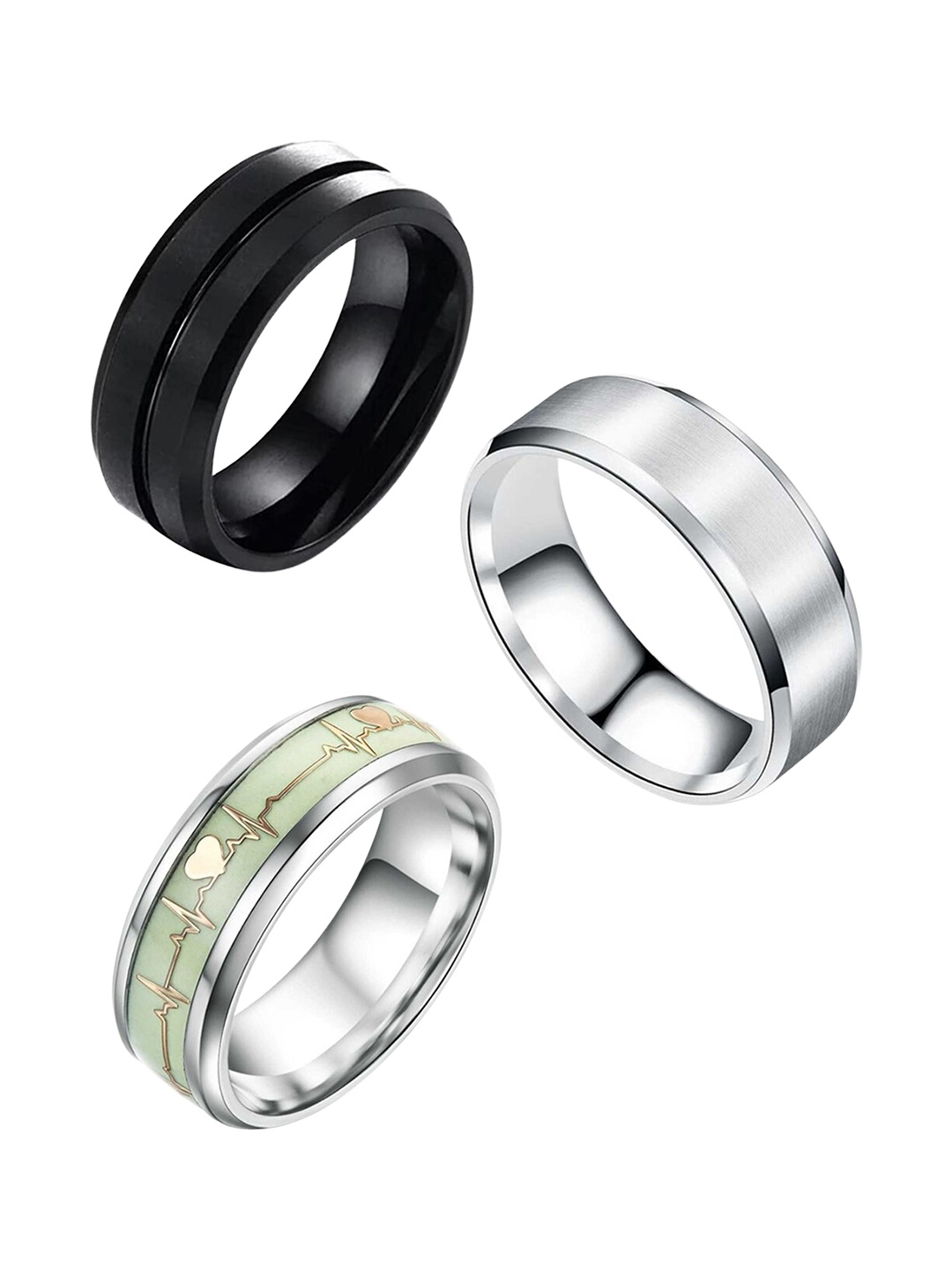 

MEENAZ Unisex Set Of 3 Silver-Plated Textured Finger Rings