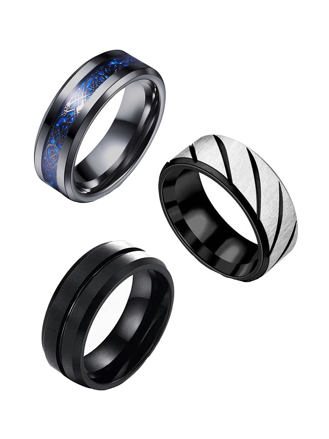 

MEENAZ Unisex Set Of 3 Silver-Plated Finger Rings