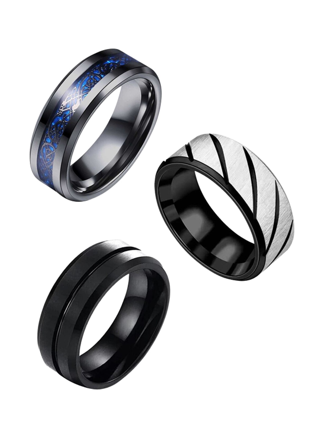 

MEENAZ Set Of 3 Silver-Plated Finger Rings