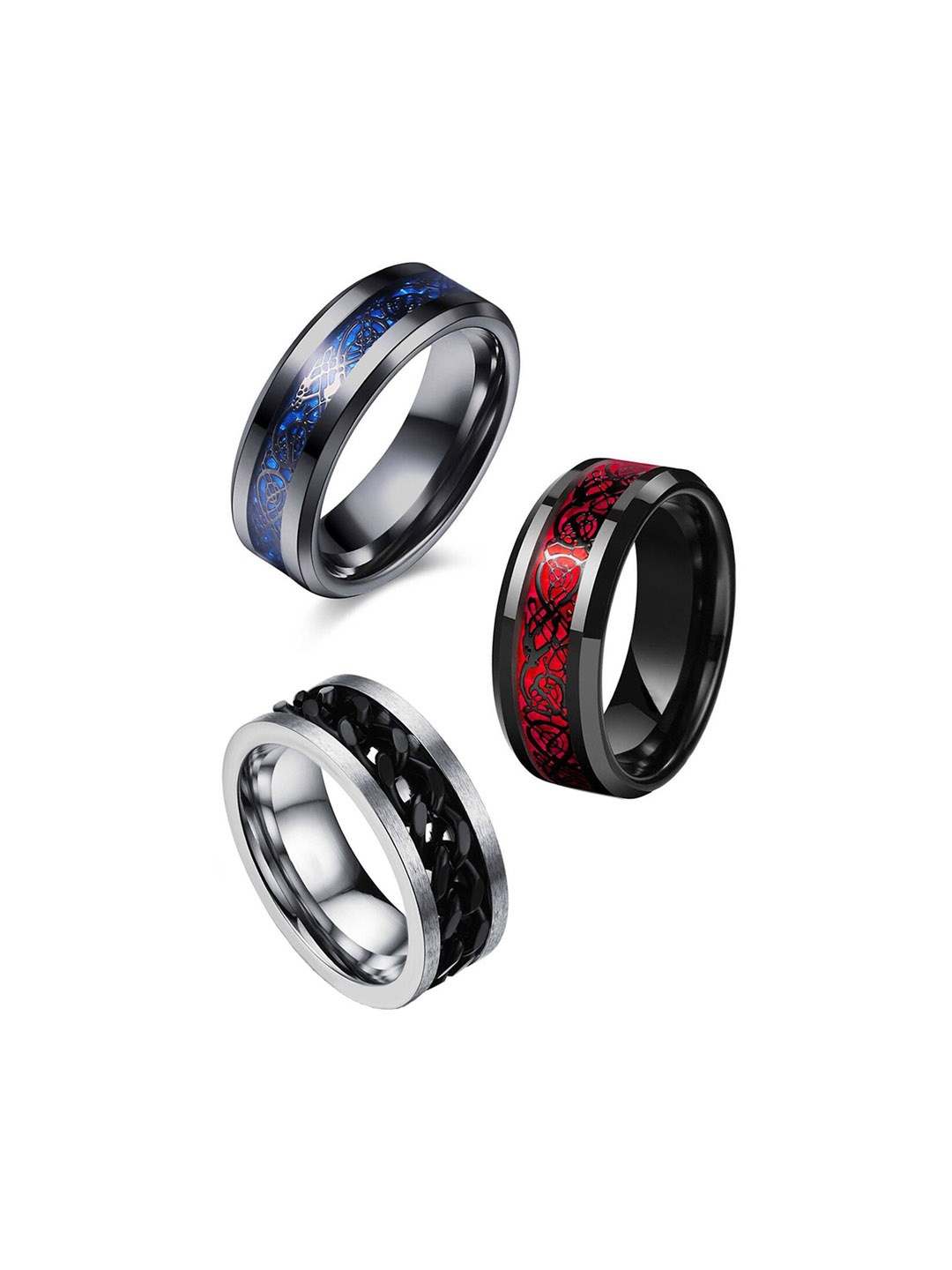 

MEENAZ Set Of 3 Silver-Plated Textured Band Finger Rings