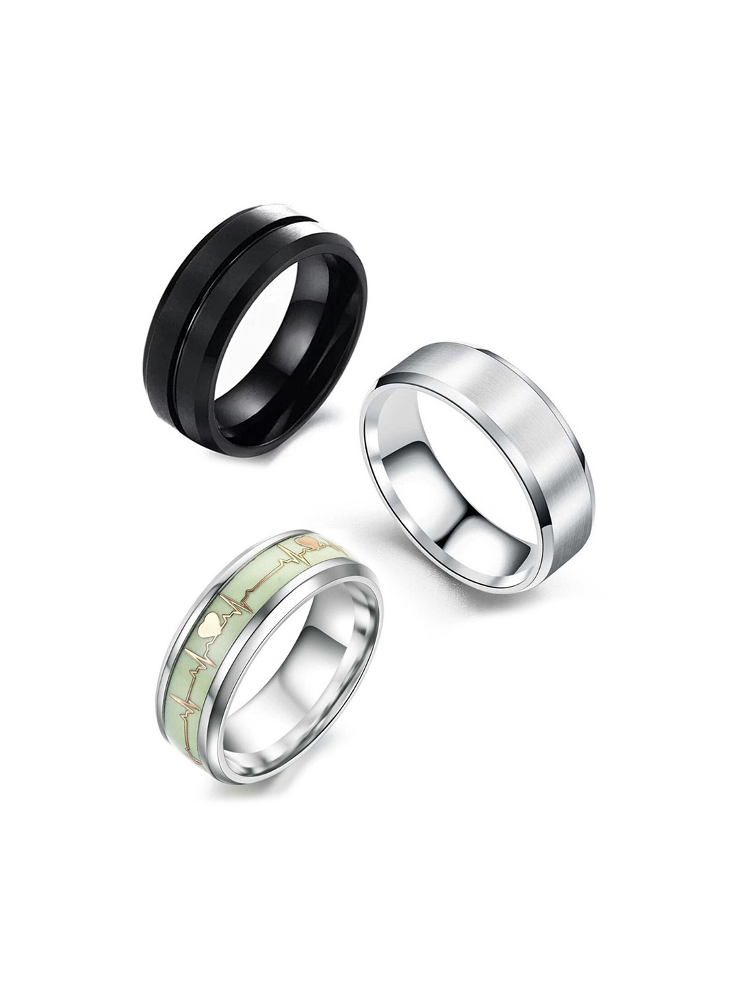 

MEENAZ Set Of 3 Silver-Plated Finger Rings