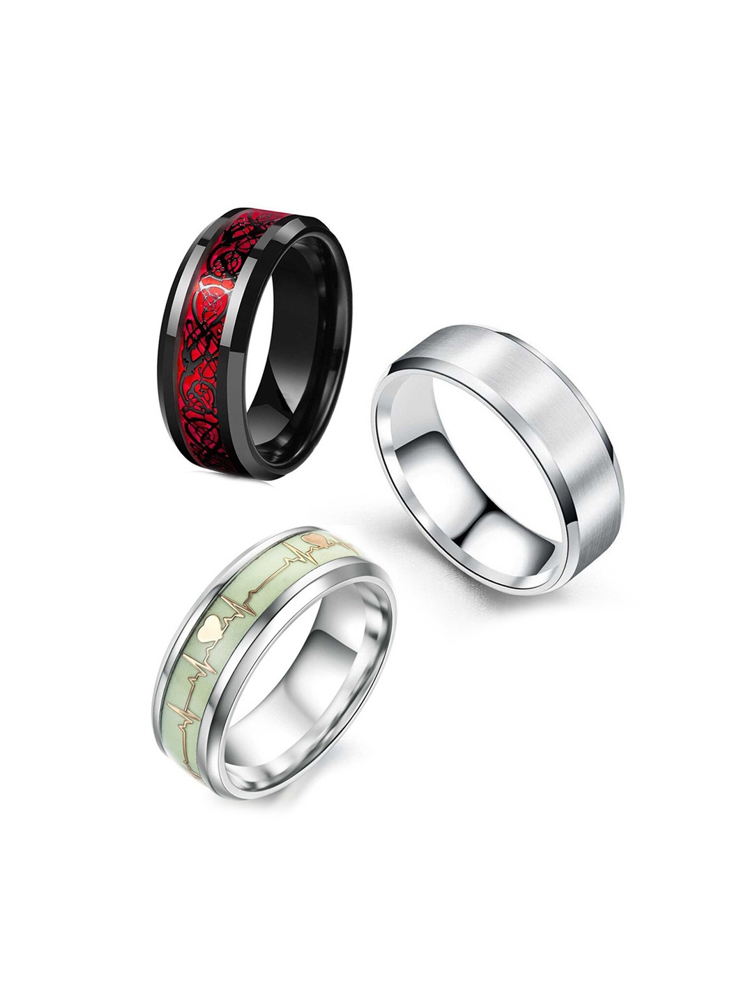 

MEENAZ Set Of 3 Silver-Plated Finger Rings