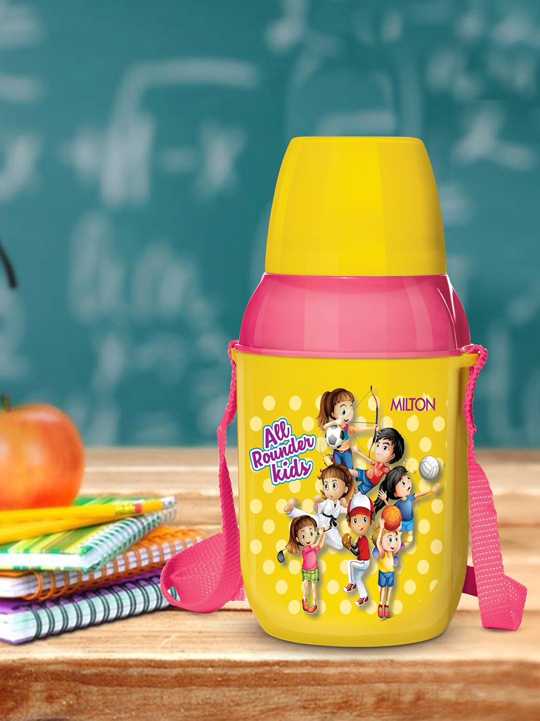 

Milton Kool Kid 450 Yellow Insulated Water Bottle With Belt & Straw 430 ml