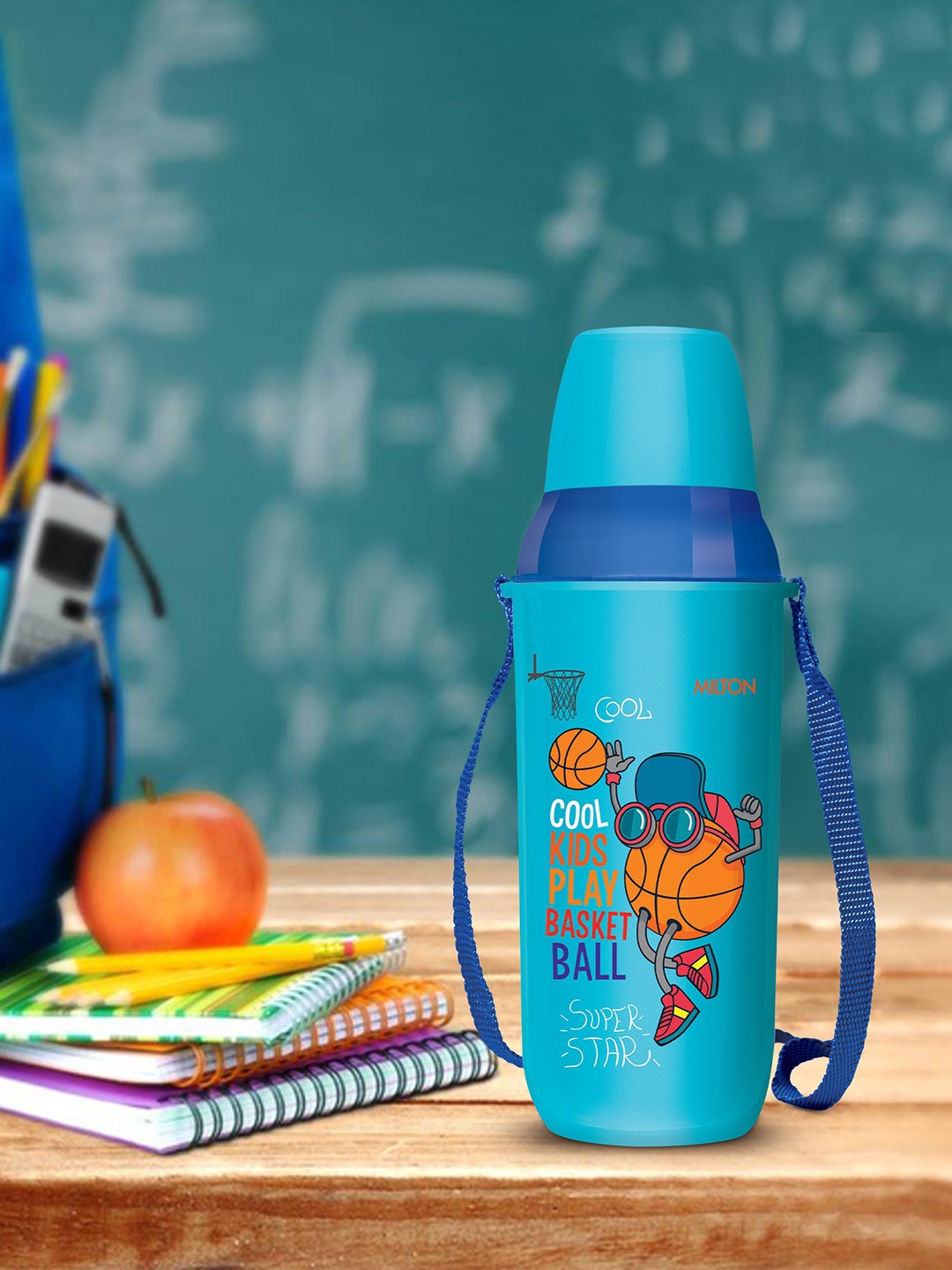 

Milton Blue Kool Kid 650 Plastic Insulated Water Bottle With Belt And Straw 600 ml