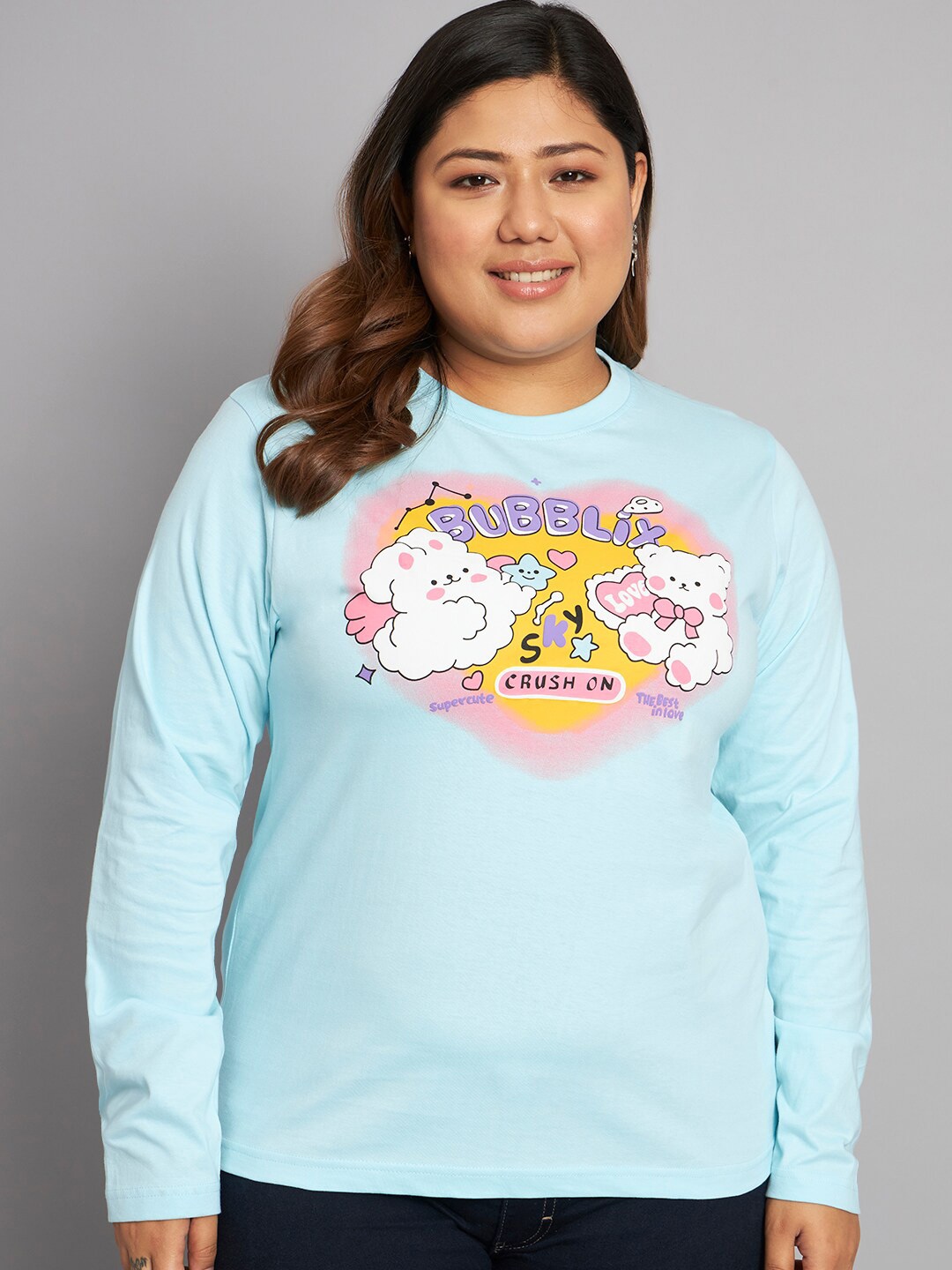 

BEYOUND SIZE - THE DRY STATE Plus Size Graphic Printed Relaxed Cotton T-shirt, Blue