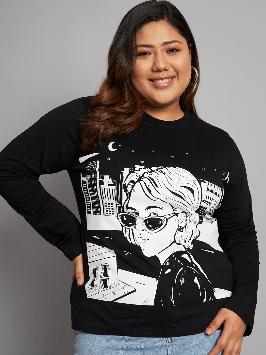 

BEYOUND SIZE - THE DRY STATE Plus Size Graphic Printed Cotton T-shirt, Black
