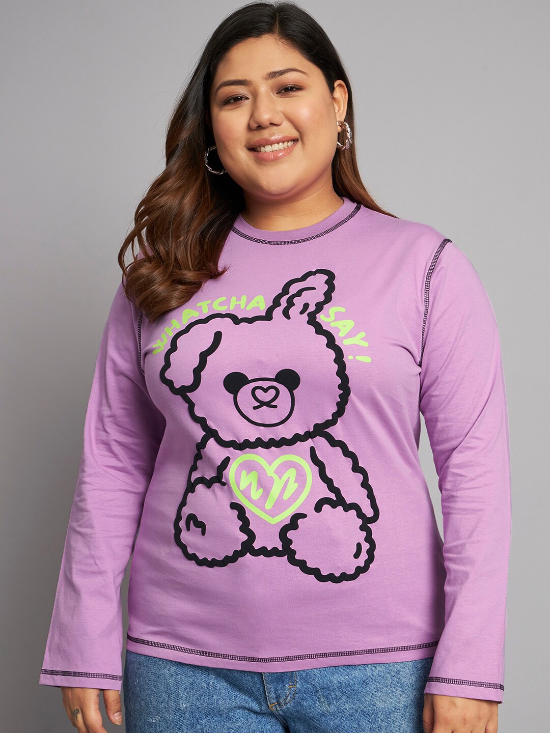 BEYOUND SIZE - THE DRY STATE Women Plus Size Graphic Printed Cotton T-shirt, Lavender