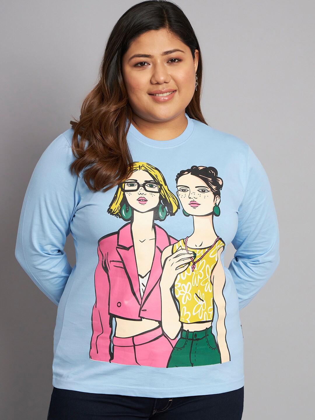 

BEYOUND SIZE - THE DRY STATE Women Plus Size Graphic Printed Cotton T-shirt, Blue