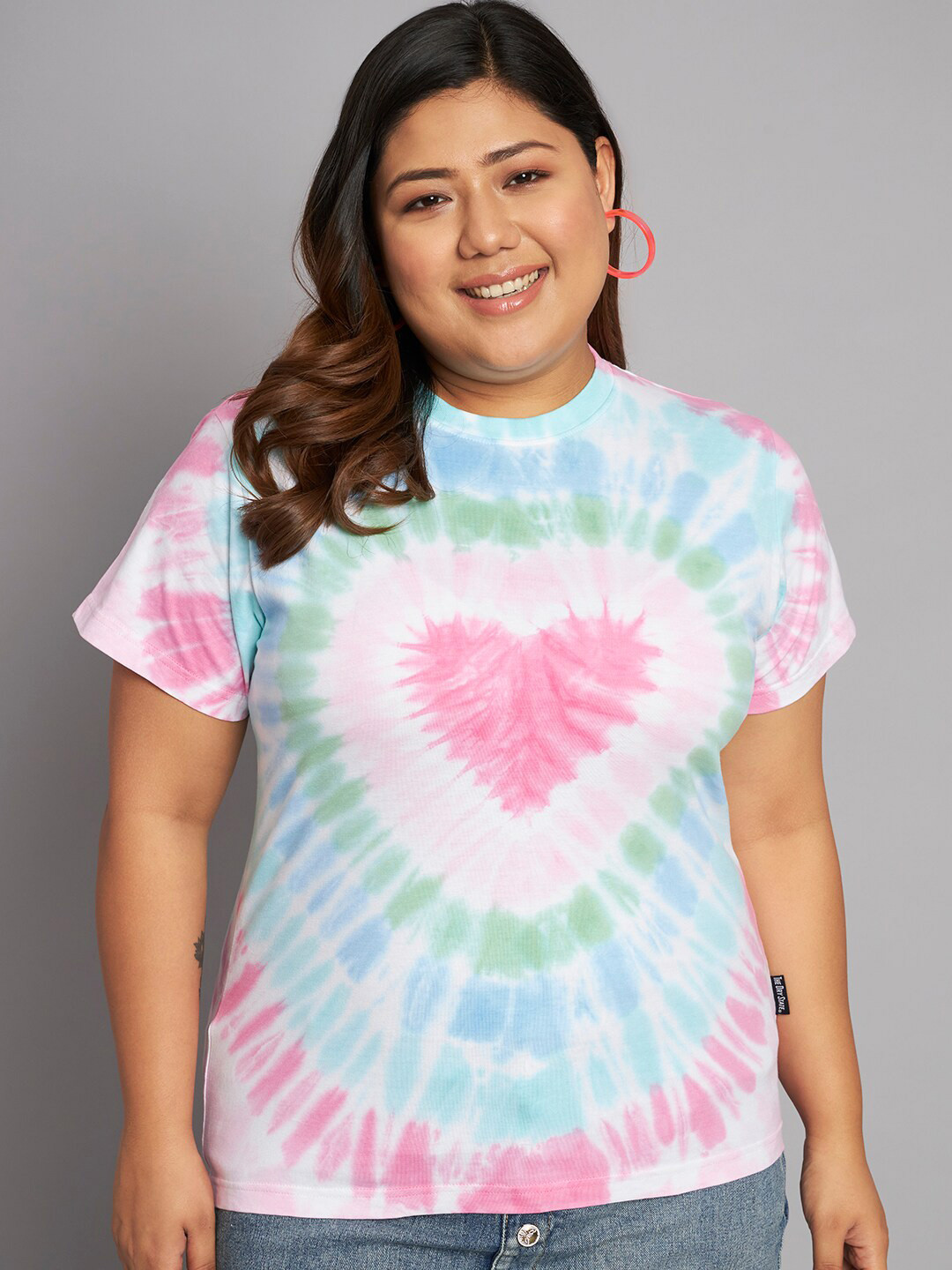 

BEYOUND SIZE - THE DRY STATE Women Plus Size Tie and Dyed Cotton T-shirt, White
