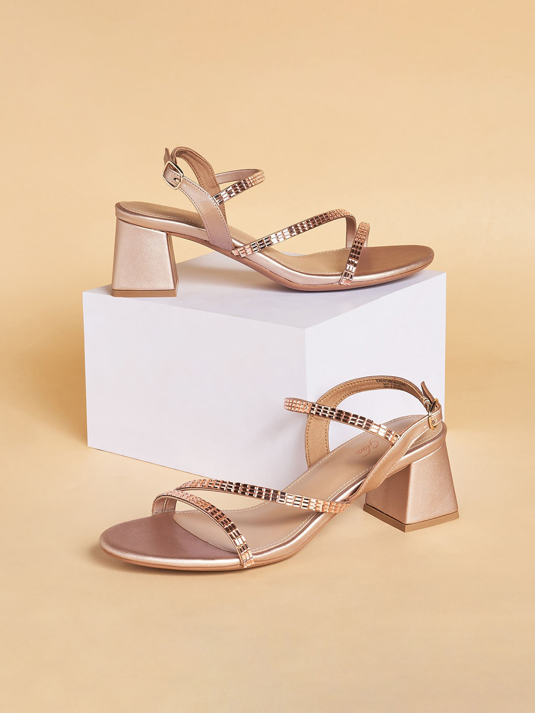 

Forever Glam by Pantaloons Embellished Open Toe Block Heels With Buckles, Rose gold