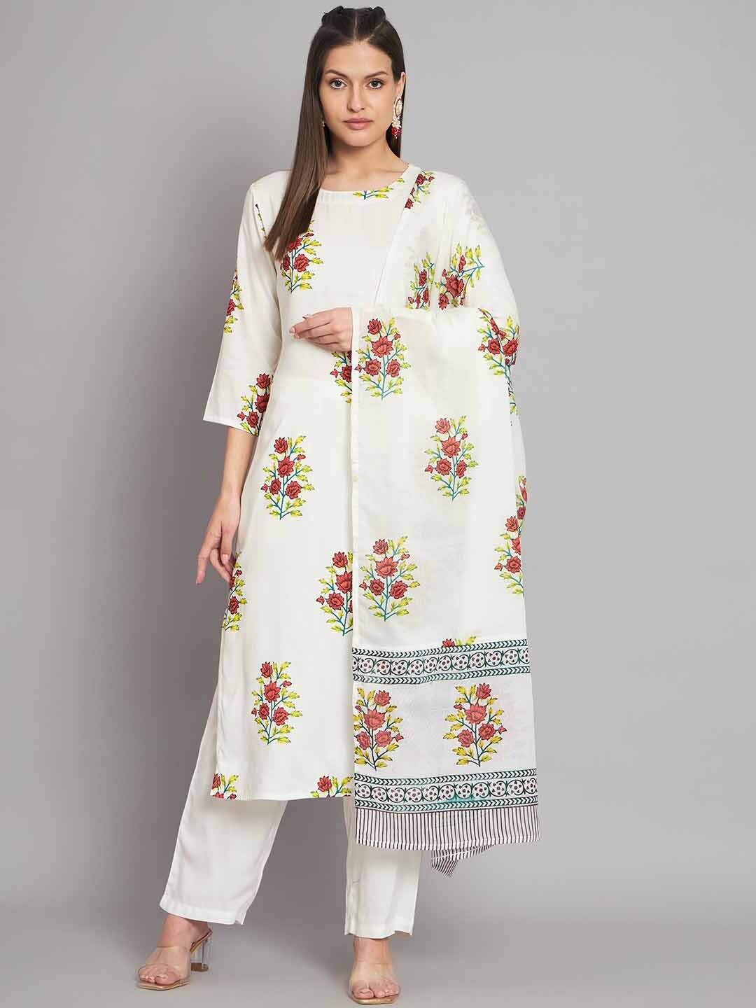 

KALINI Floral Printed Kurta with Trousers & Dupatta, White