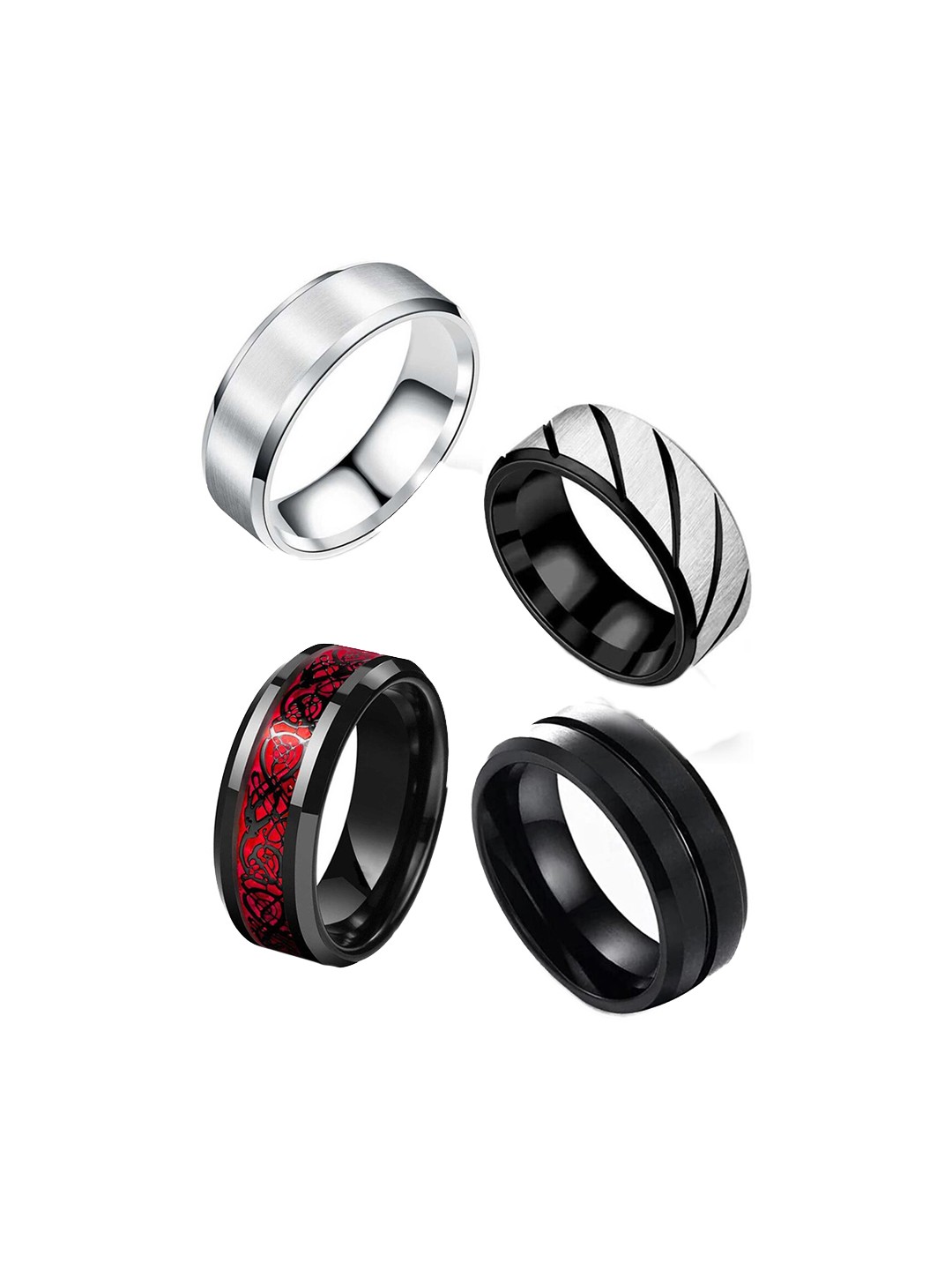 

MEENAZ Set of 4 Silver-Plated Finger Rings