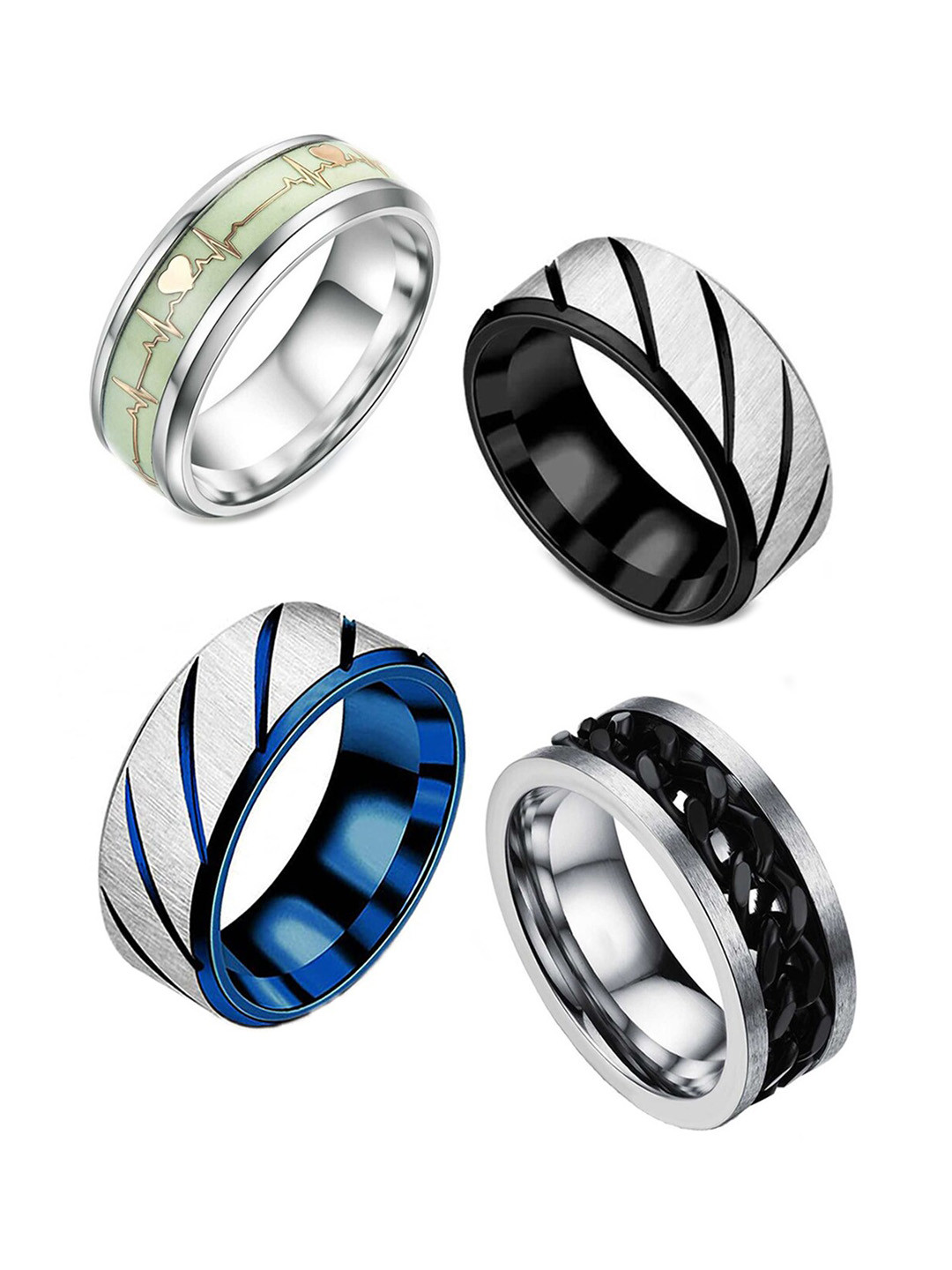 

MEENAZ Unisex Set Of 4 Silver-Plated Finger Rings