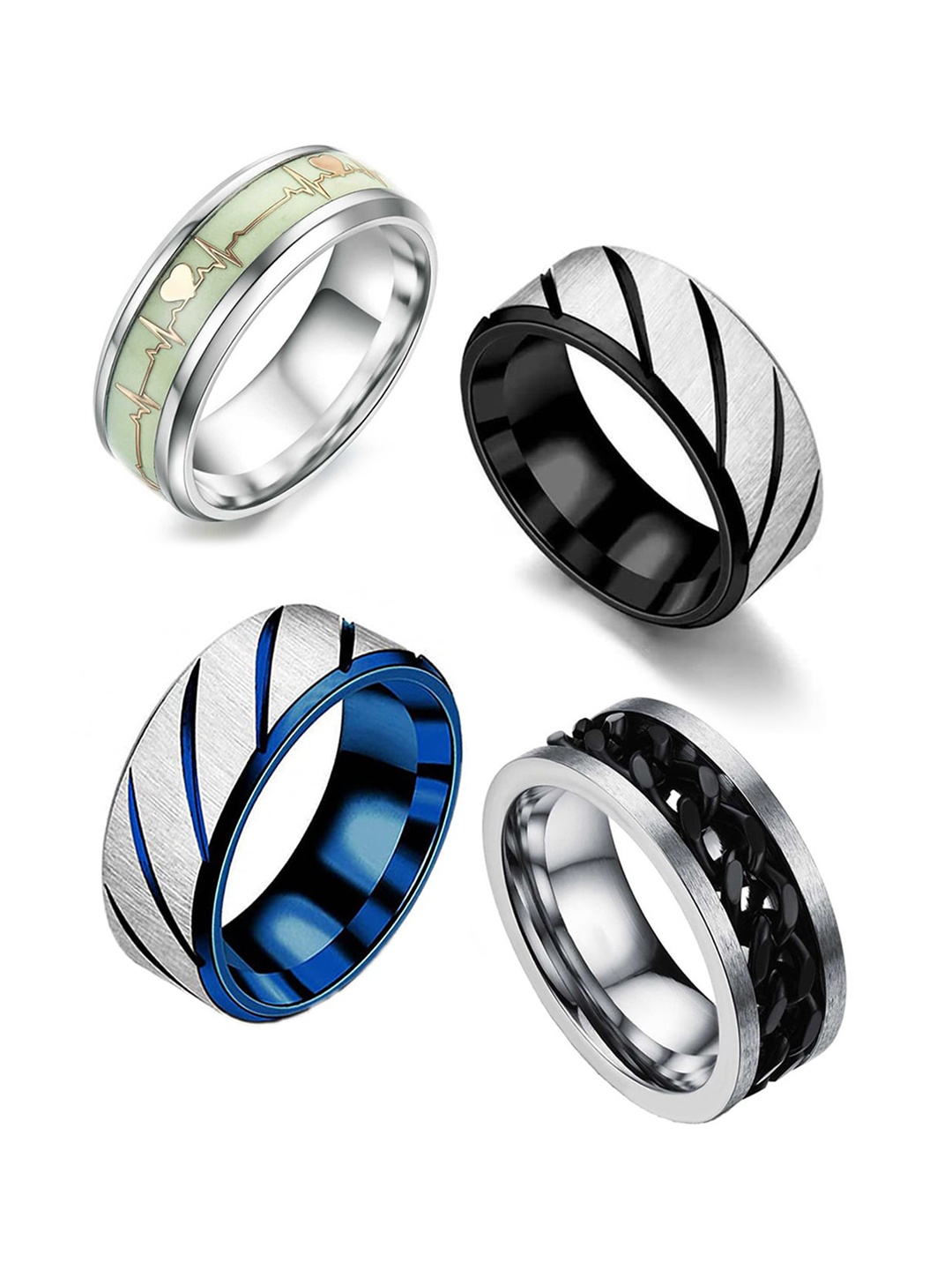 

MEENAZ Unisex Set Of 4 Silver-Plated Finger Rings