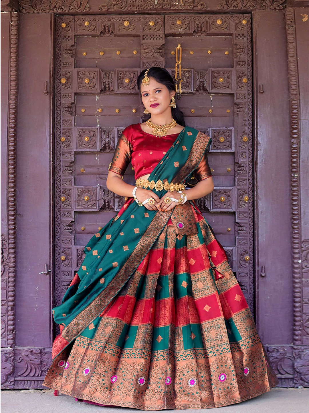 

Fabcartz Woven Design Semi-Stitched Lehenga Choli With Dupatta, Maroon