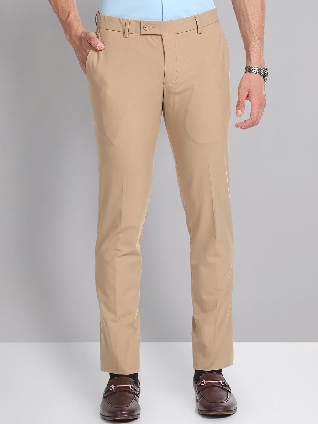 

AD By Arvind Men Mid-Rise Slim Fit Chinos Trousers, Brown