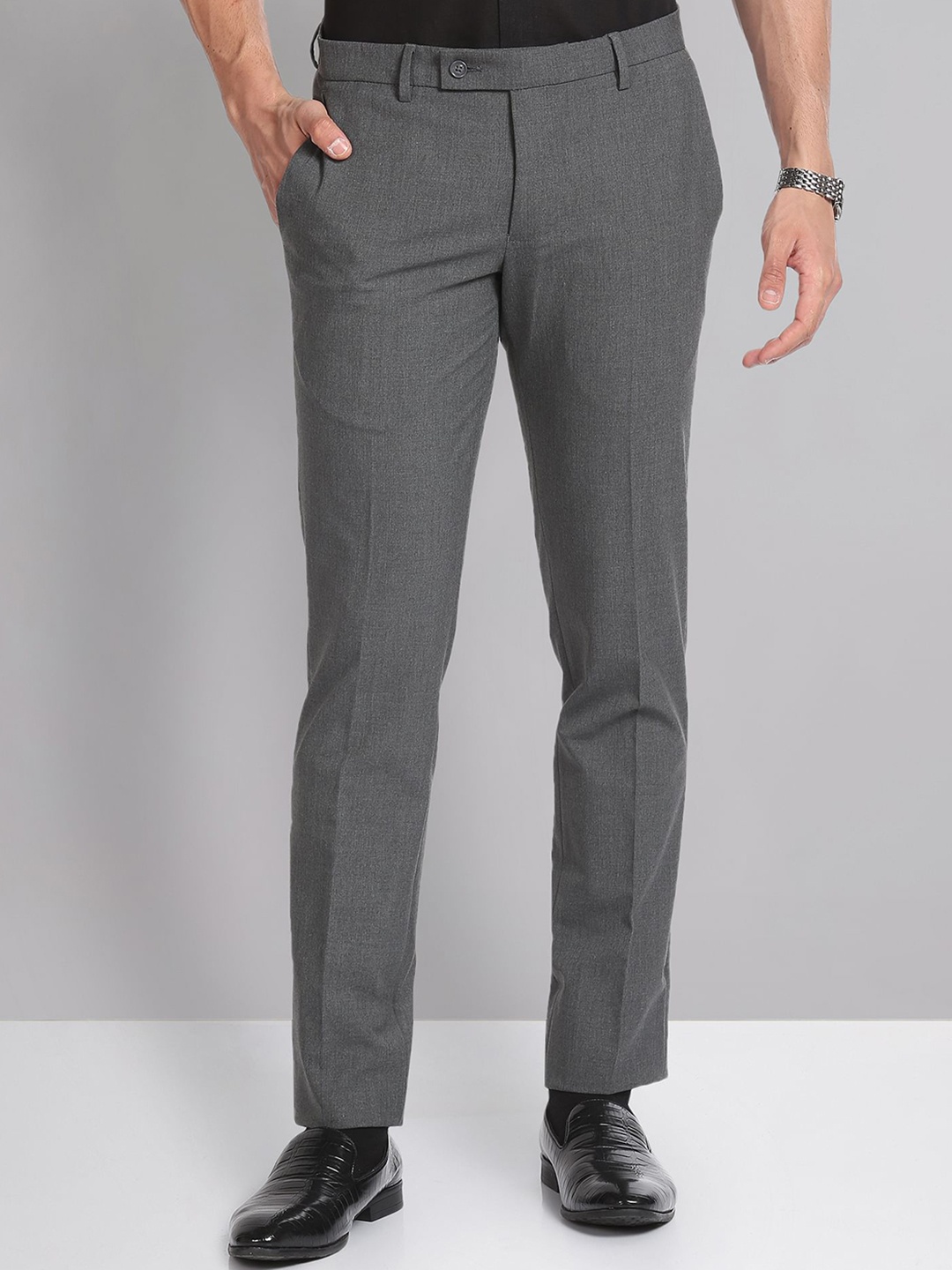 

AD By Arvind Men Slim Fit Mid-Rise Formal Trousers, Grey