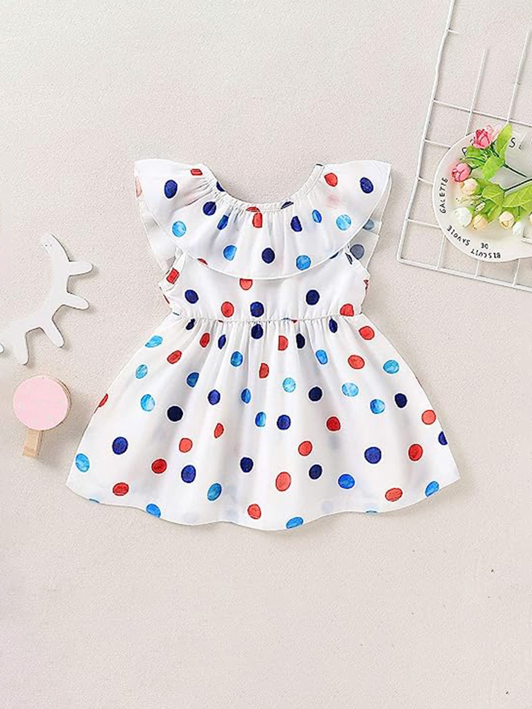 

APNISHA Polka Dot Printed Ruffled Fit & Flare Dress, White
