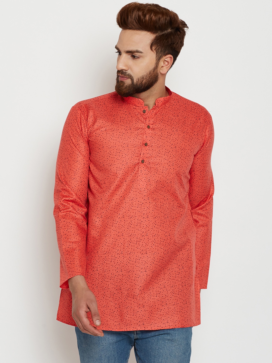 

SOJANYA Men Orange Printed Straight Kurta