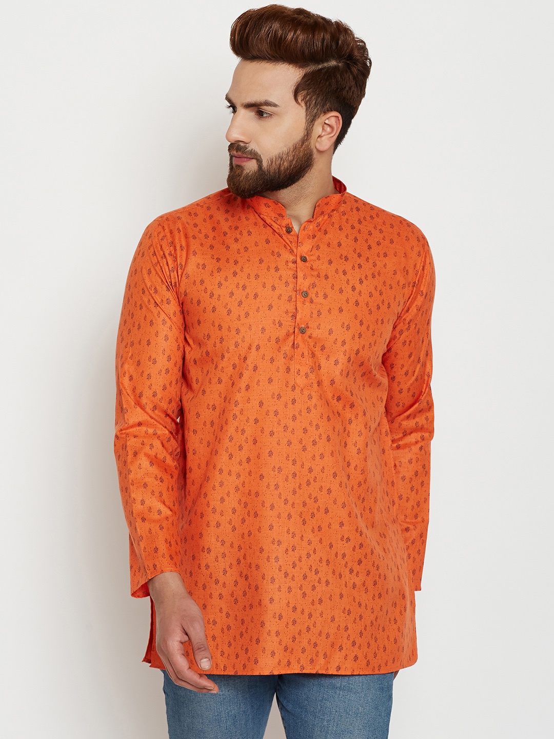 

SOJANYA Men Orange Printed Straight Kurta