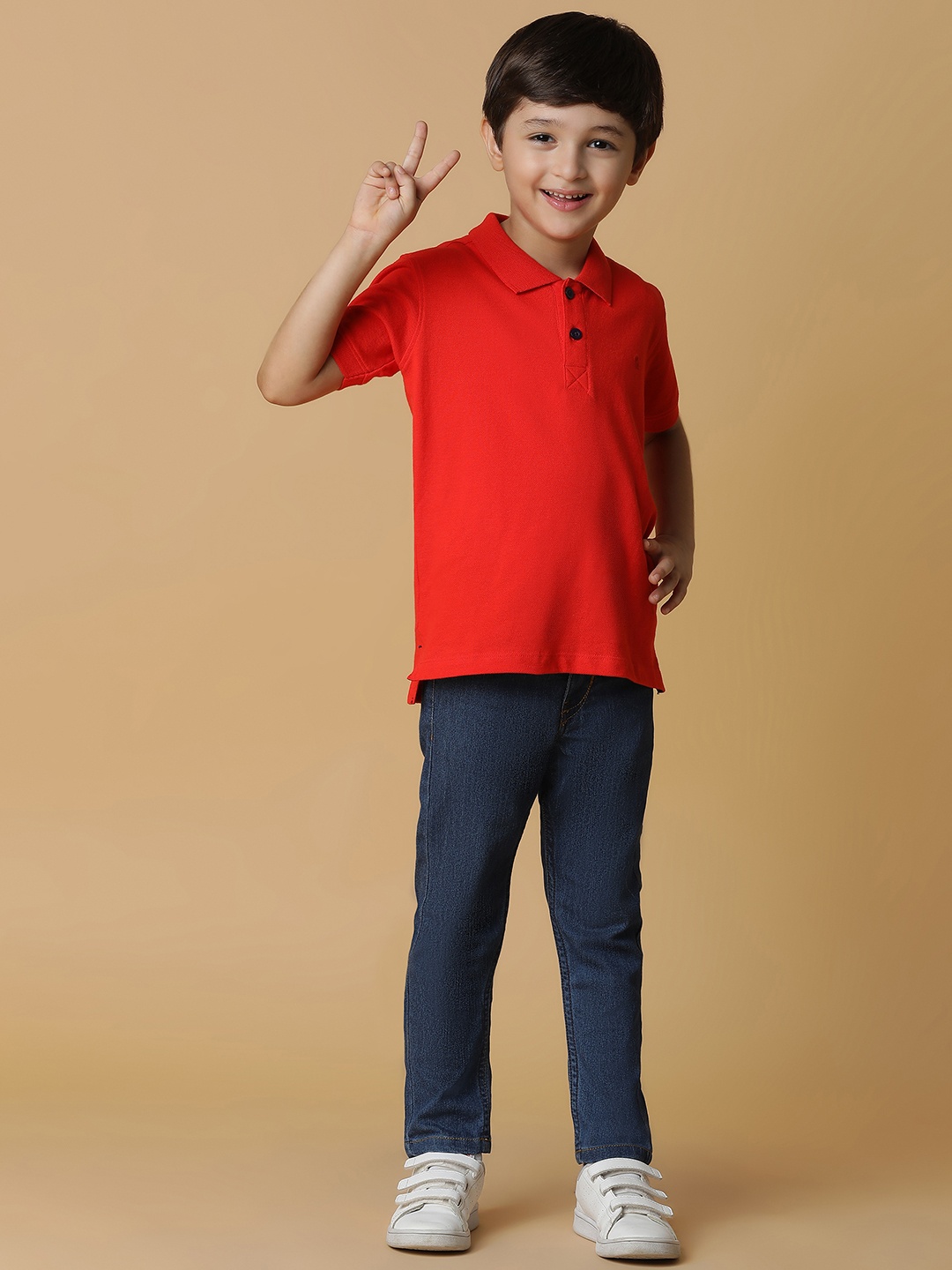 

TALES & STORIES Boys Polo Collar Cotton T-shirt, Red