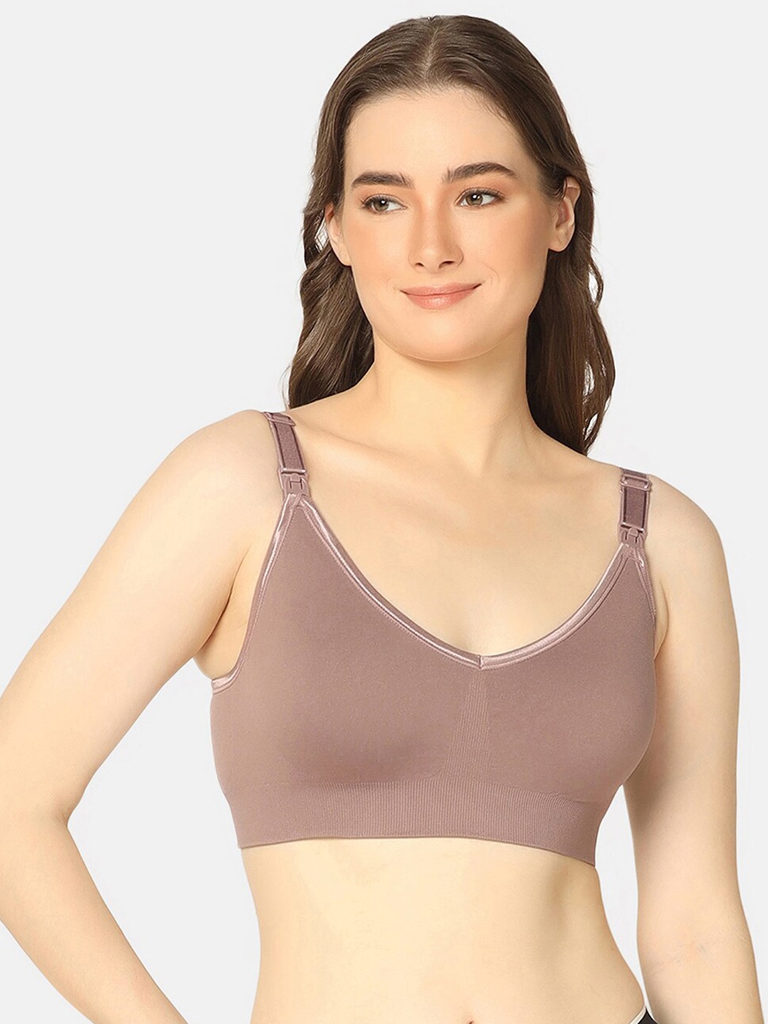 

MAMMA PRESTO Non-Wired Lightly Padded Nursing Maternity Bra Anti Bacterial, Brown
