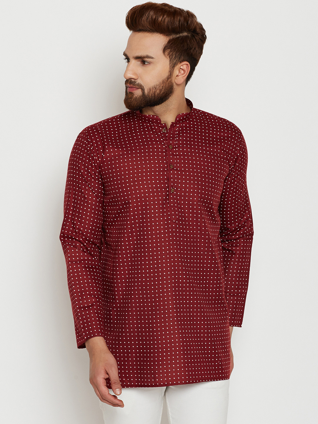 

SOJANYA Men Maroon Printed Straight Kurta