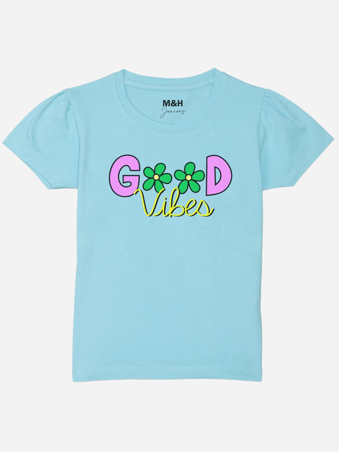 

Mast & Harbour Girls Blue Typography Printed Cotton T-shirt