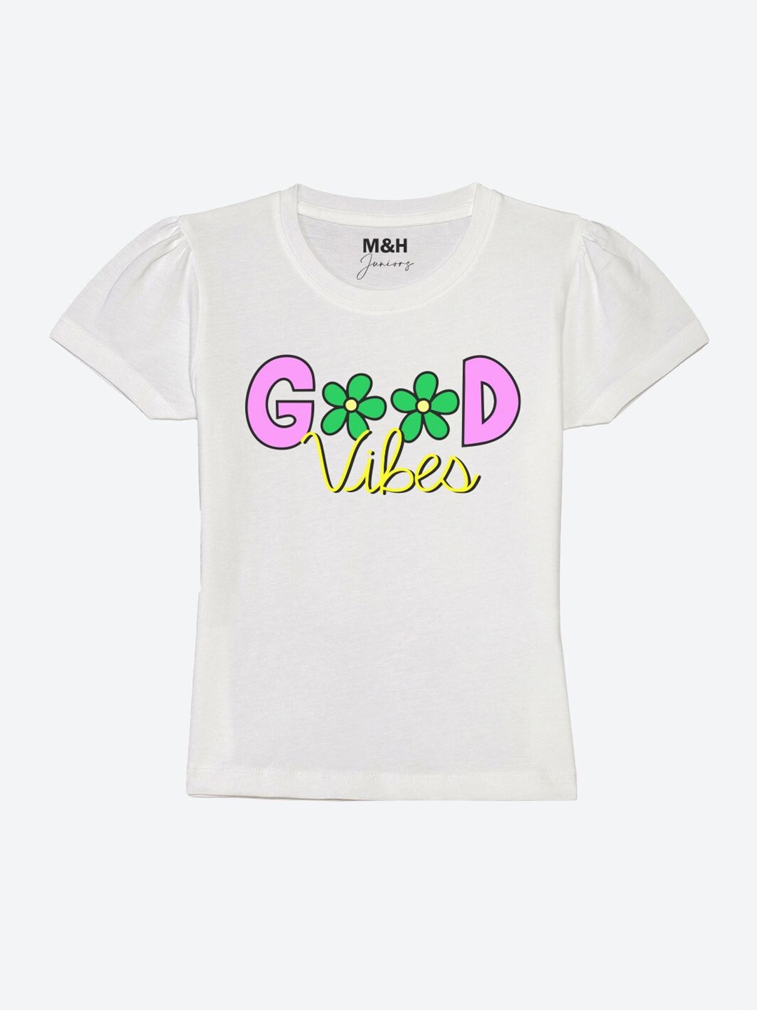 

Mast & Harbour Girls White Typography Printed Pure Cotton Round-Neck T-Shirt