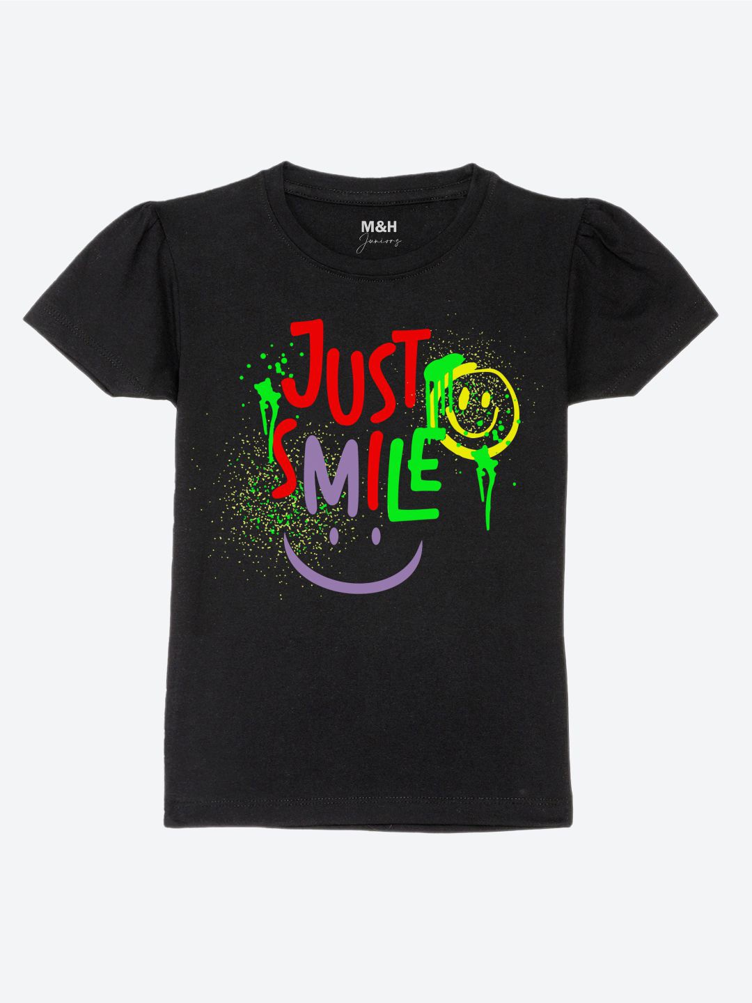 

Mast & Harbour Girls Black Typography Pure Cotton Printed T-Shirt