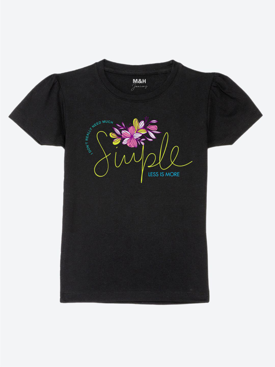 

Mast & Harbour Girls Black Typography Pure Cotton Printed T-Shirt