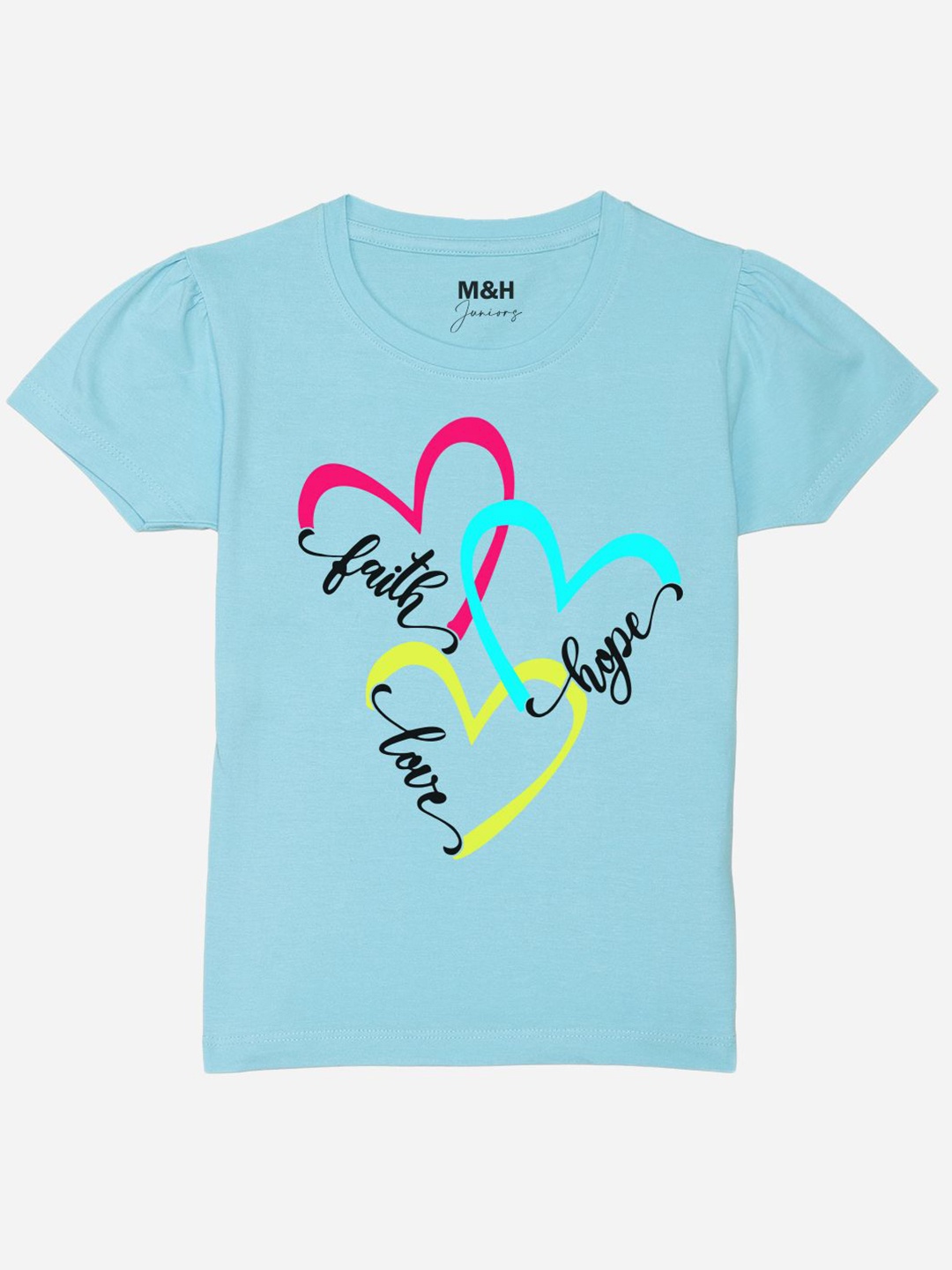 

Mast & Harbour Girls Blue Typography Printed Cotton T-shirt