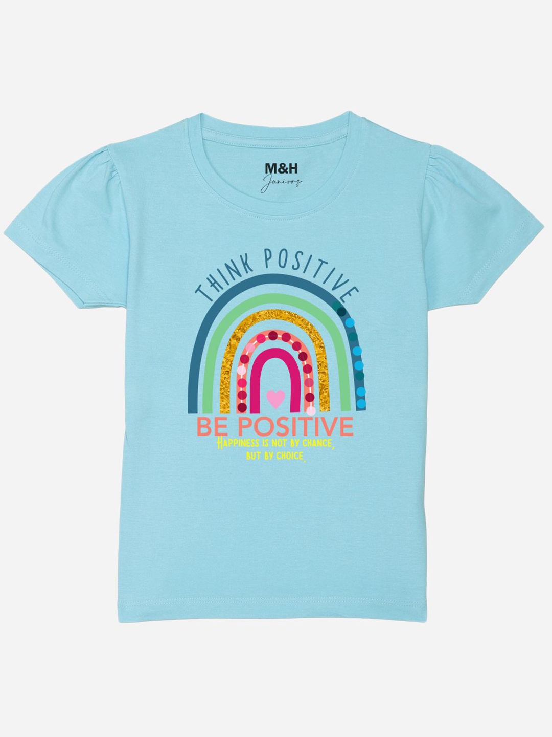 Mast & Harbour Girls Blue Typography Printed Cotton T-shirt