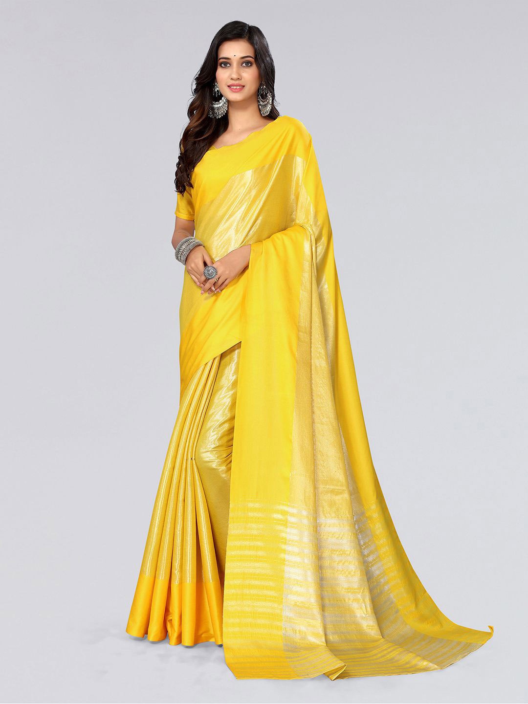 

SIRIL Yellow & Silver-Toned Zari Saree