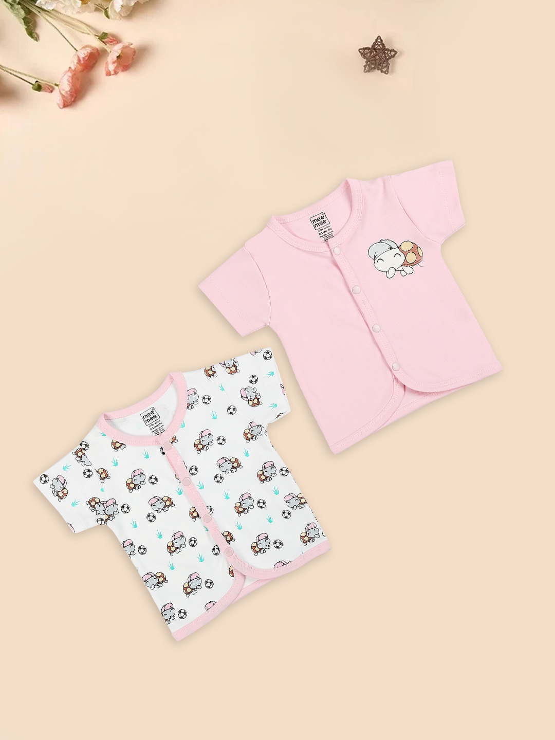 

MeeMee Infant Kids Pack of 2 Striped Cotton Jhabla, Pink