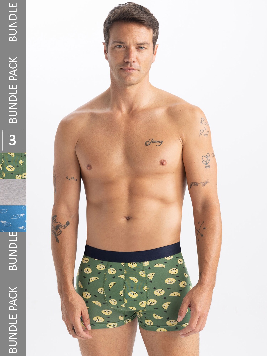 

DeFacto Pack Of 3 Conversational Printed Low Rise Trunks- 232606909, Olive