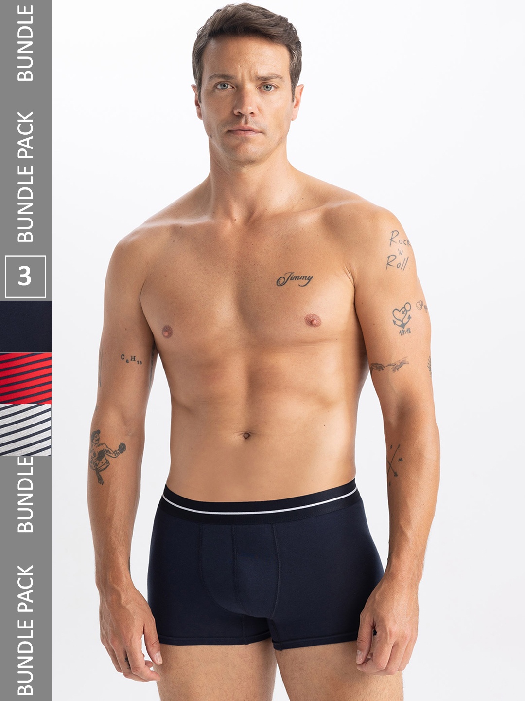 

DeFacto Pack of 3 Striped Low Rise Trunks-232605181, Navy blue