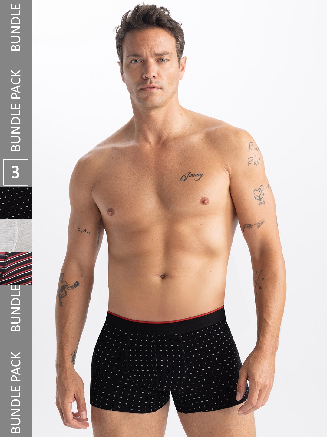 

DeFacto Pack of 3 Printed Low Rise Trunks -231946968, Black