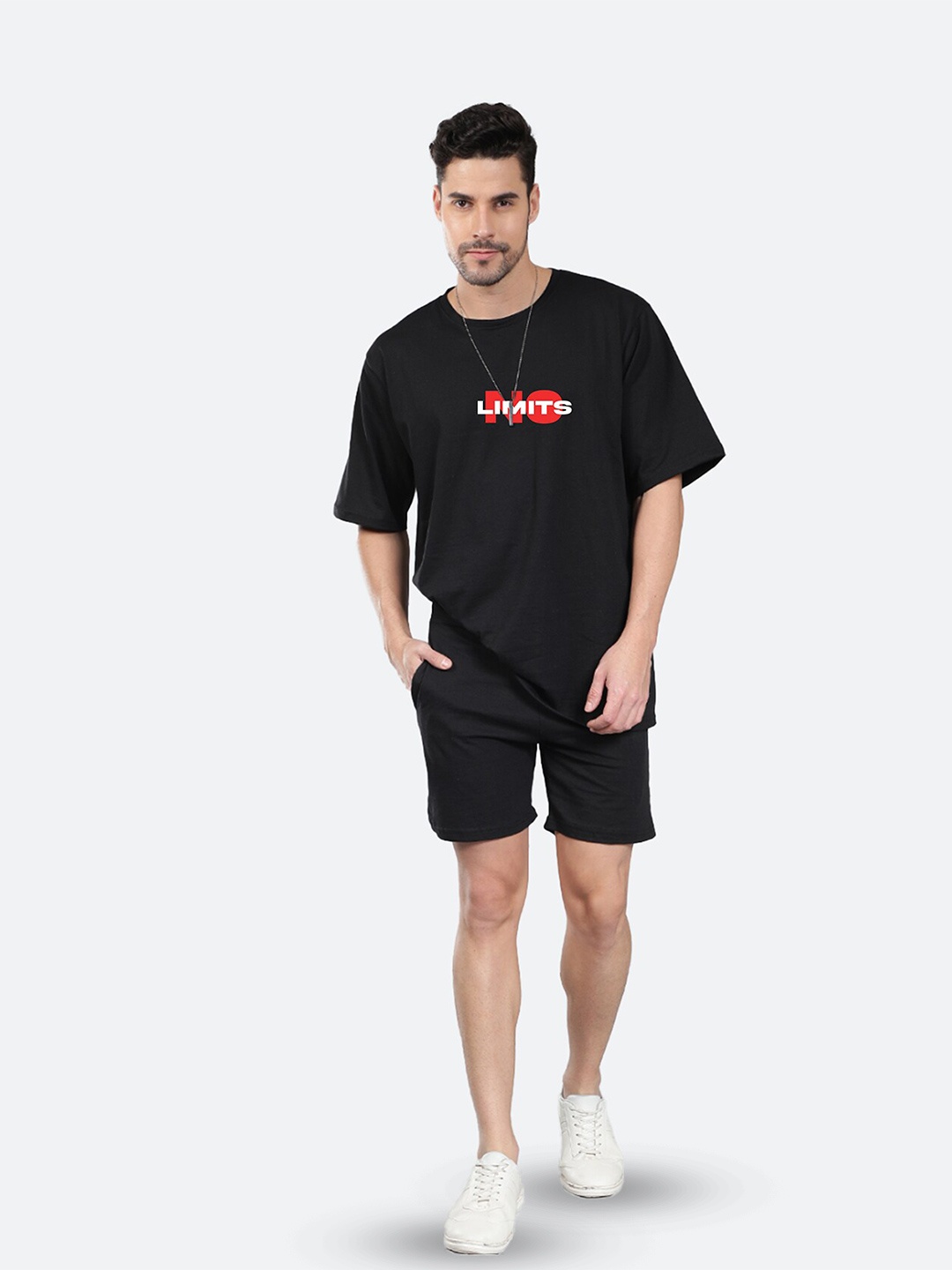 

Mad Over Print Typography Printed Cotton T-Shirts & Shorts, Black