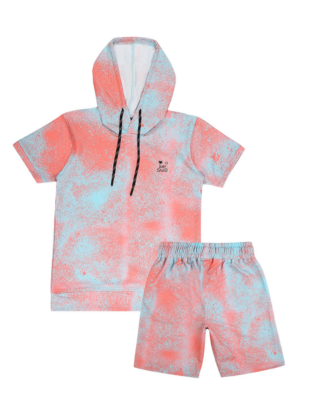 

CAVIO Boys Printed Pure Cotton T-shirt With Shorts, Coral