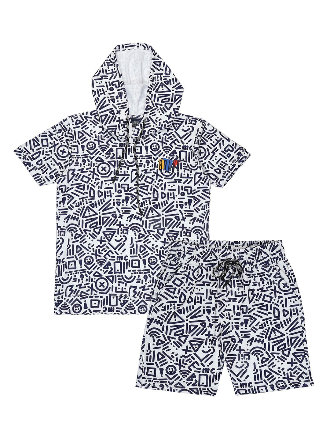 

CAVIO Boys Printed Pure Cotton T-shirt With Shorts, Black