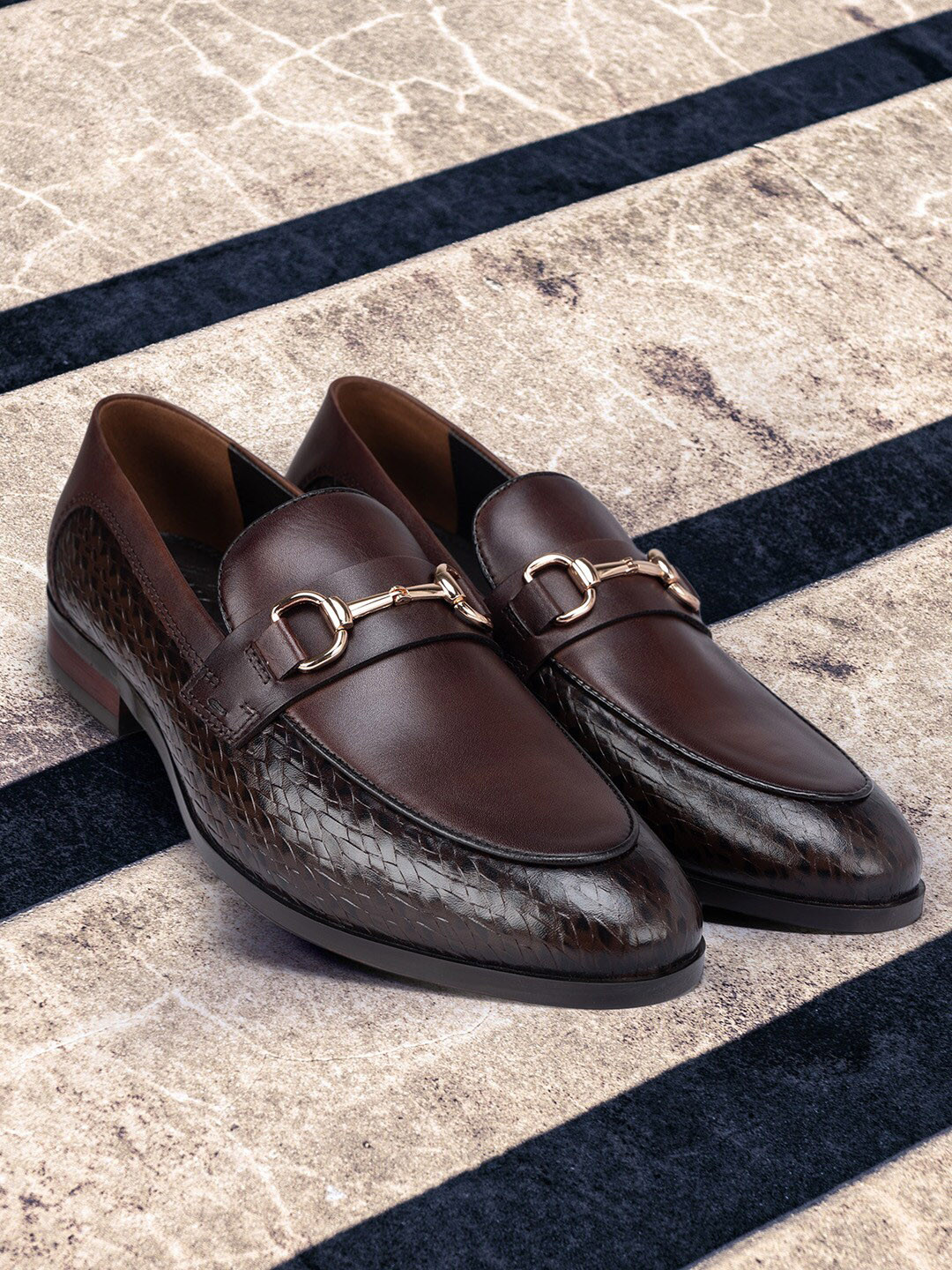 

ROSSO BRUNELLO Men Textured Leather Formal Loafers, Coffee brown