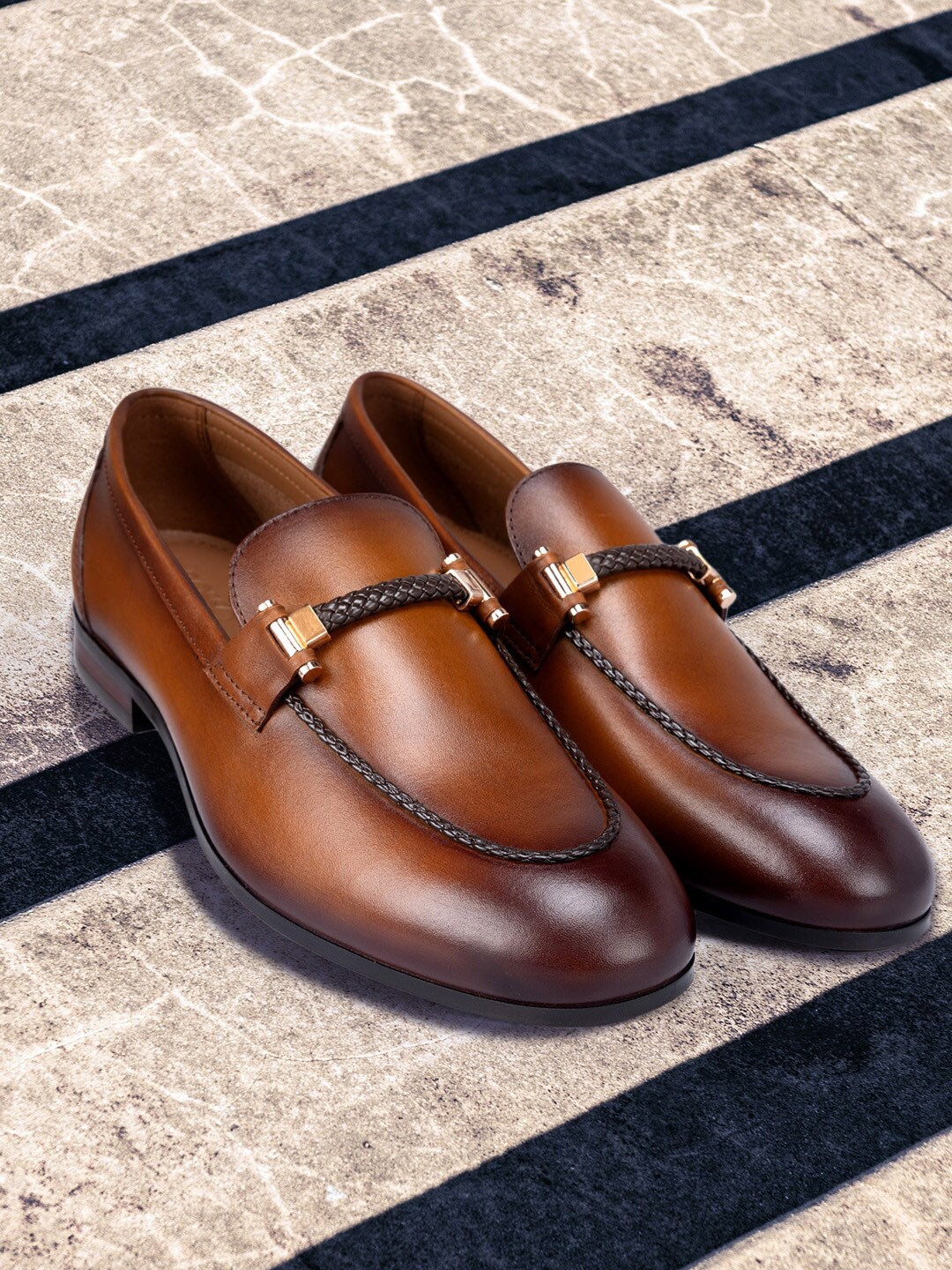 

ROSSO BRUNELLO Men Leather Formal Loafers, Tan