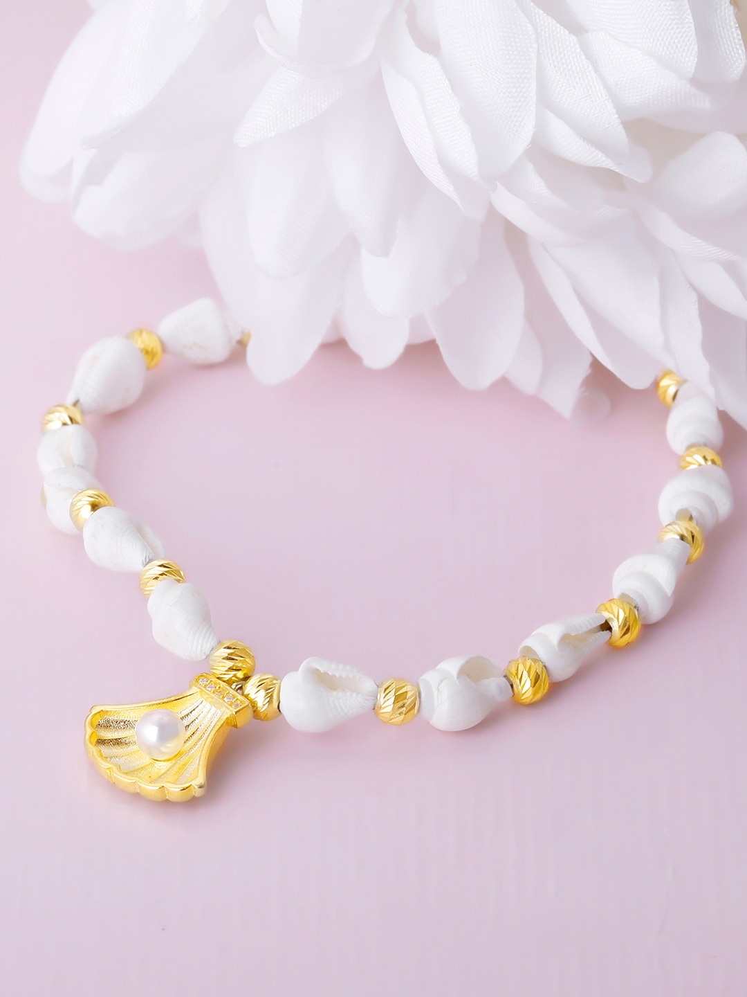 

GIVA 925 Gold-Plated Shells Beaded Sterling Silver Anklet (1 Piece)